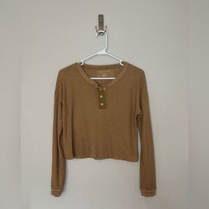 American Eagle Cropped Waffle Knit Long Sleeve Shirt size XS